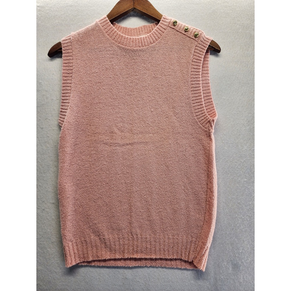 Pendleton‎ Pink Virgin Wool Knit Sweater Vest Gold Button Shoulder Medium - Picture 6 of 9